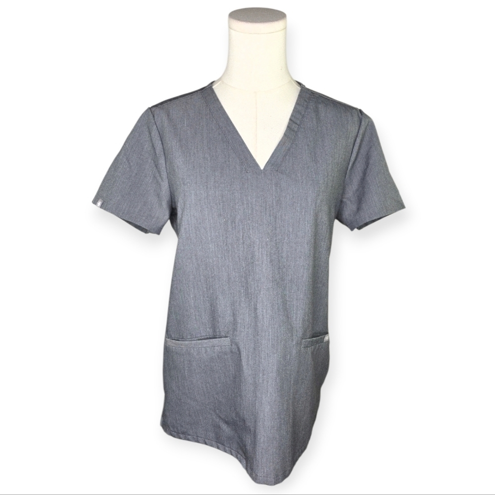 FIGS Gray Scrub Top Women’s Small V Neck Technical Collection Pockets